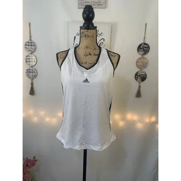 (B-49)Adidas Women’s L White Racerback Tank Top Athletic Workout Running Gym Act - Picture 3 of 7